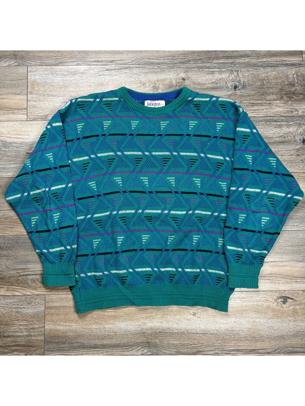 90's Jantzen teal patterned knit sweater